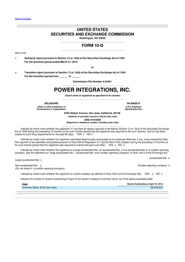 Thumbnail Power Integrations
 10-Q Quarterly Report FY2014 