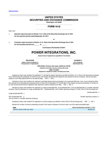 Thumbnail Power Integrations
 10-Q Quarterly Report FY2014 