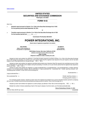 Thumbnail Power Integrations
 10-Q Quarterly Report FY2018 
