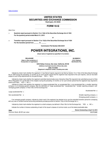 Thumbnail Power Integrations
 10-Q Quarterly Report FY2019 