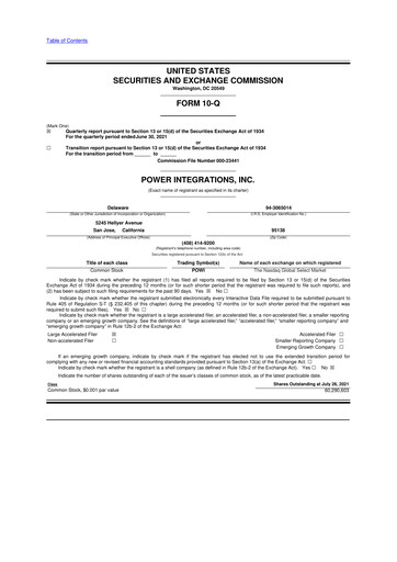 Thumbnail Power Integrations
 10-Q Quarterly Report FY2021 