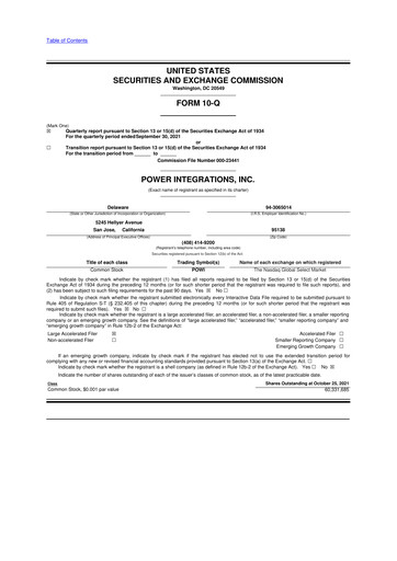 Thumbnail Power Integrations
 10-Q Quarterly Report FY2021 