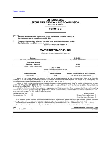 Thumbnail Power Integrations
 10-Q Quarterly Report FY2023 