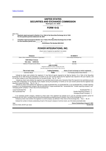 Thumbnail Power Integrations
 10-Q Quarterly Report FY2024 