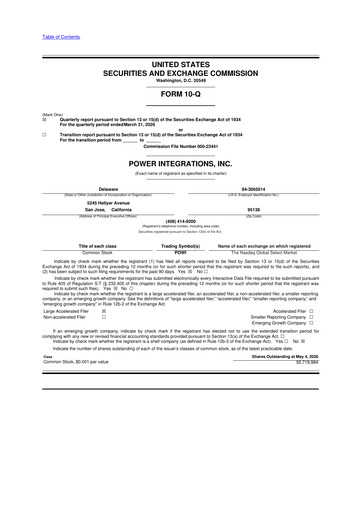 Thumbnail Power Integrations
 10-Q Quarterly Report FY2026 