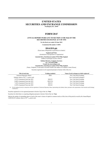 Thumbnail Diageo 20-F Annual Report 2019