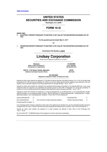 Thumbnail Lindsay Corporation
 10-Q Quarterly Report FY2017 