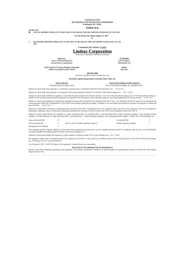 Thumbnail Lindsay Corporation
 10-K Annual Report 2017