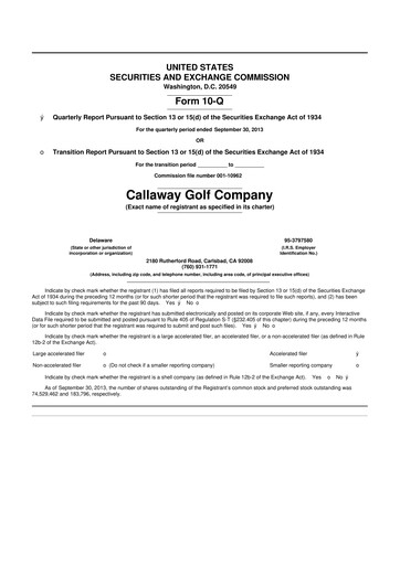 Thumbnail Callaway Golf Company 10-Q Quarterly Report FY2013 