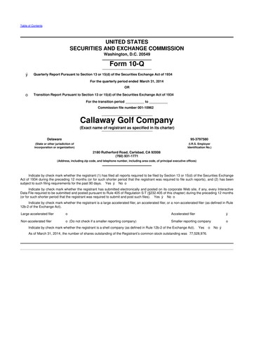 Thumbnail Callaway Golf Company 10-Q Quarterly Report FY2014 