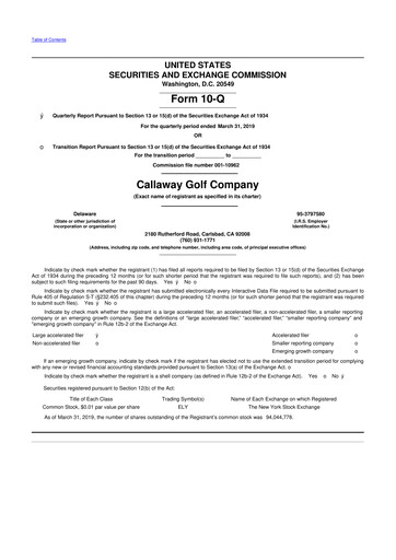 Thumbnail Callaway Golf Company 10-Q Quarterly Report FY2019 