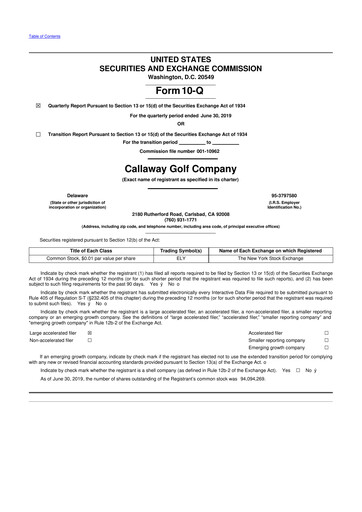 Thumbnail Callaway Golf Company 10-Q Quarterly Report FY2019 