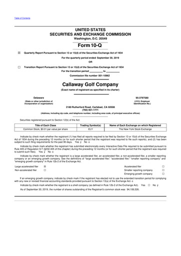 Thumbnail Callaway Golf Company 10-Q Quarterly Report FY2019 