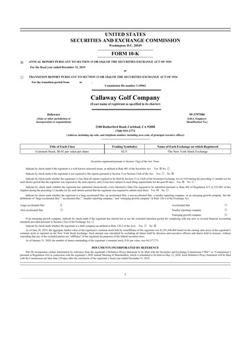 Miniature Topgolf Callaway Brands 10-K Rapport annuel 2019