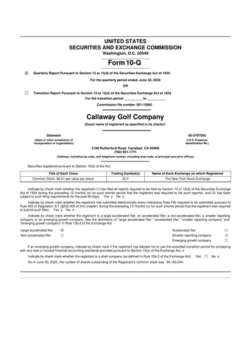 Thumbnail Callaway Golf Company 10-Q Quarterly Report FY2020 