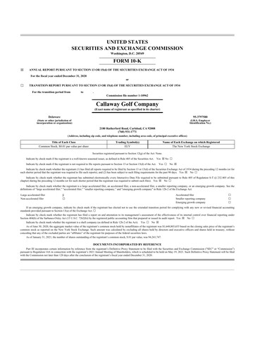 Miniature Topgolf Callaway Brands 10-K Rapport annuel 2020