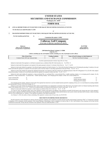 Miniature Topgolf Callaway Brands 10-K Rapport annuel 2021