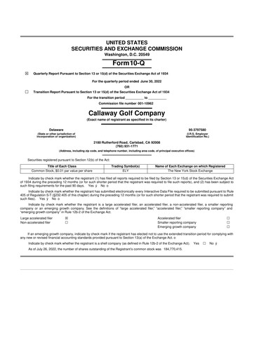 Thumbnail Callaway Golf Company 10-Q Quarterly Report FY2022 