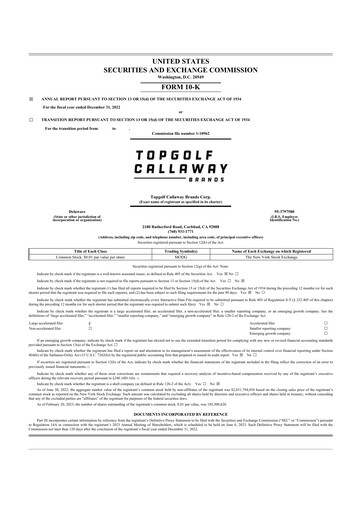 Miniature Topgolf Callaway Brands 10-K Rapport annuel 2022