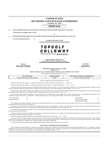 Miniature Topgolf Callaway Brands 10-K Rapport annuel 2023