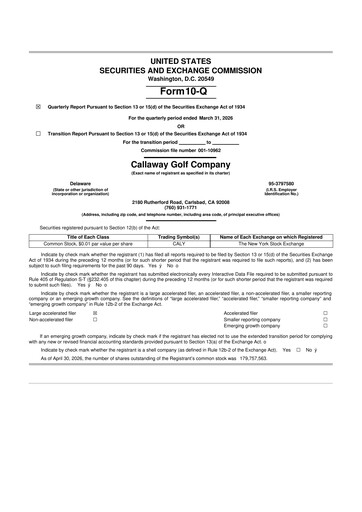 Thumbnail Callaway Golf Company 10-Q Quarterly Report FY 