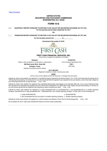 Vorschaubild FirstCash 10-Q Quartalsbericht 2014 