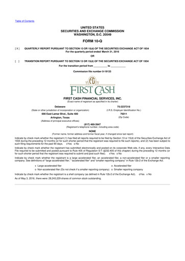 Vorschaubild FirstCash 10-Q Quartalsbericht 2016 