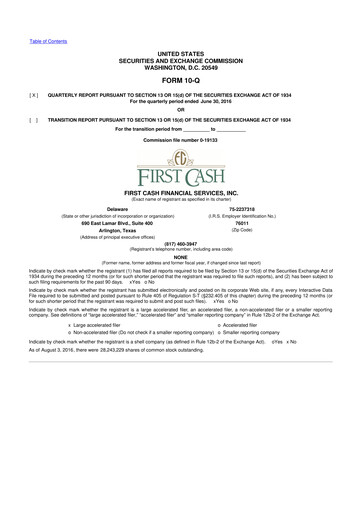 Vorschaubild FirstCash 10-Q Quartalsbericht 2016 