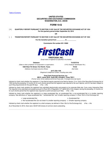 Vorschaubild FirstCash 10-Q Quartalsbericht 2016 