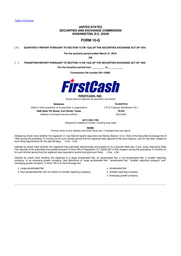 Vorschaubild FirstCash 10-Q Quartalsbericht 2018 