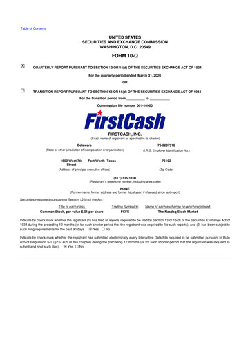 Vorschaubild FirstCash 10-Q Quartalsbericht 2020 