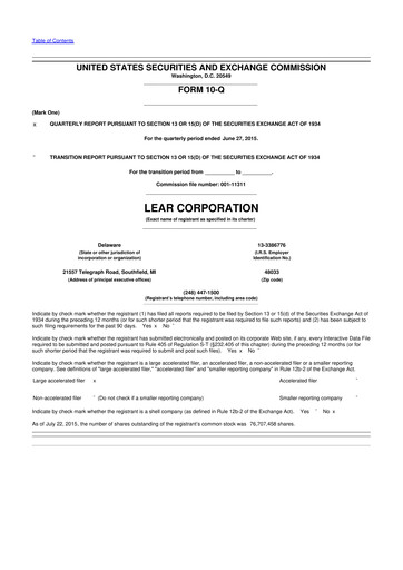 Thumbnail Lear Corporation
 10-Q Quarterly Report FY2015 