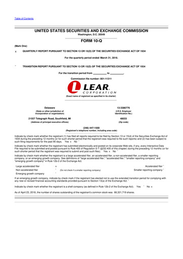 Thumbnail Lear Corporation
 10-Q Quarterly Report FY2018 