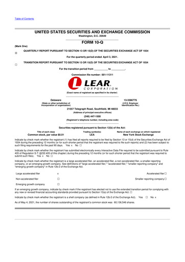 Thumbnail Lear Corporation
 10-Q Quarterly Report FY2021 
