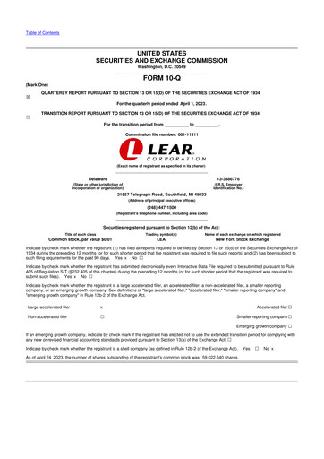 Thumbnail Lear Corporation
 10-Q Quarterly Report FY2023 