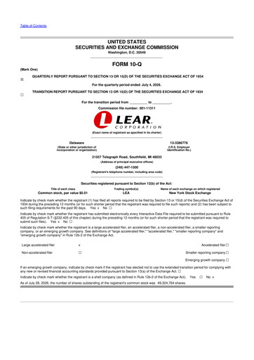Thumbnail Lear Corporation
 10-Q Quarterly Report FY2026 