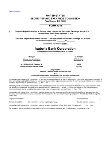 Thumbnail Isabella Bank Corporation 10-Q Quarterly Report FY2014 