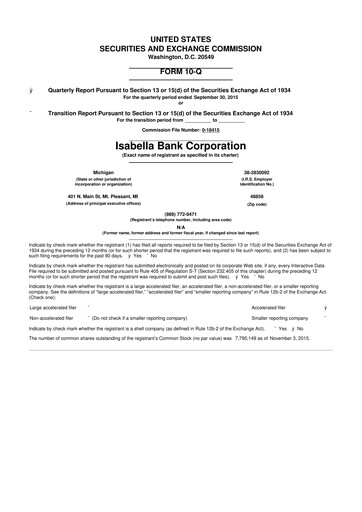 Thumbnail Isabella Bank Corporation 10-Q Quarterly Report FY2015 