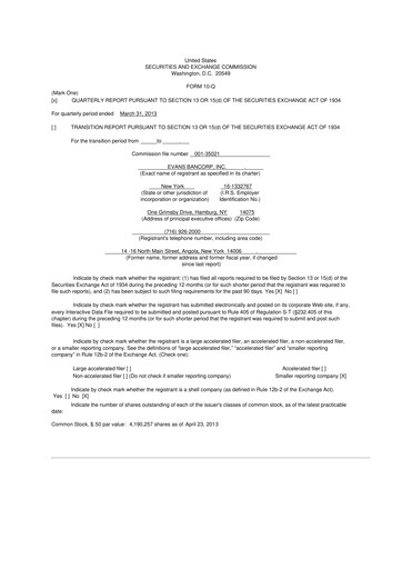 Vorschaubild Evans Bancorp 10-Q Quartalsbericht  