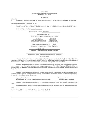 Vorschaubild Evans Bancorp 10-Q Quartalsbericht 2013 