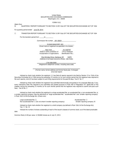 Vorschaubild Evans Bancorp 10-Q Quartalsbericht 2014 
