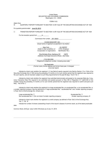 Vorschaubild Evans Bancorp 10-Q Quartalsbericht 2015 