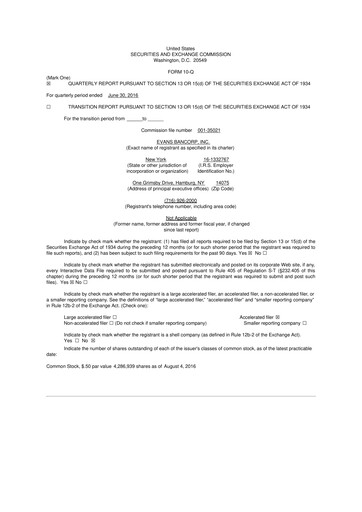 Vorschaubild Evans Bancorp 10-Q Quartalsbericht 2016 