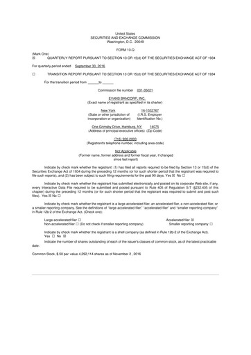 Vorschaubild Evans Bancorp 10-Q Quartalsbericht 2016 