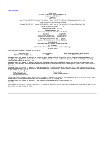 Vorschaubild Evans Bancorp 10-Q Quartalsbericht 2022 