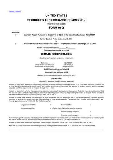 Thumbnail TriMas 10-Q Quarterly Report FY2018 