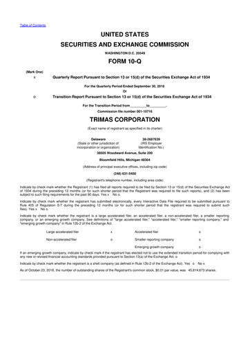 Thumbnail TriMas 10-Q Quarterly Report FY2018 
