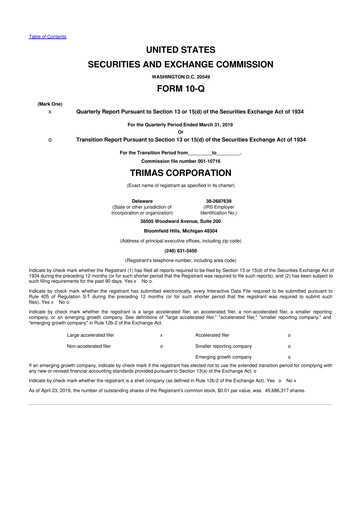Thumbnail TriMas 10-Q Quarterly Report FY2019 