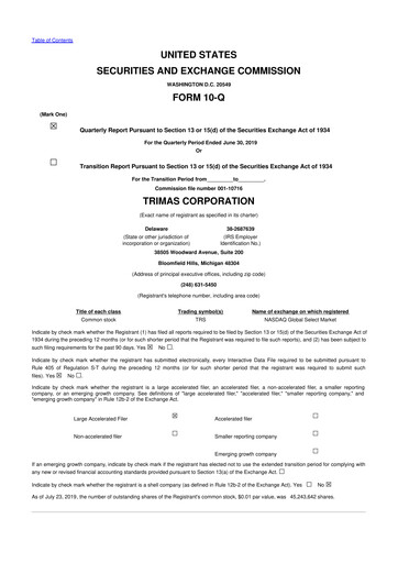 Thumbnail TriMas 10-Q Quarterly Report FY2019 