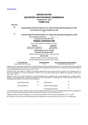 Thumbnail TriMas 10-Q Quarterly Report FY2023 